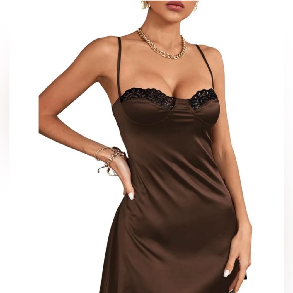 brown mini slip dress! size small
